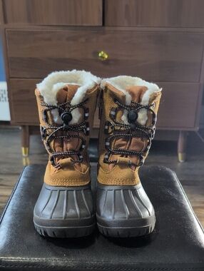 Lands' End Brown and Black Kids' Snow Boots with Faux Fur